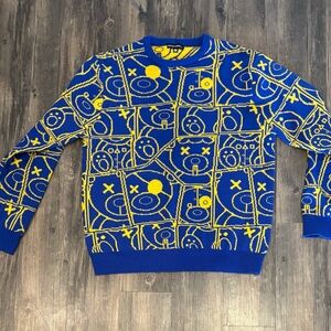 Men's Blue & Yellow Graphic Crewneck Sweater
